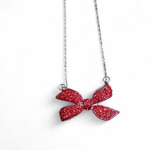 🌟3/$15 Silver and Red Rhinestone Bow Necklace